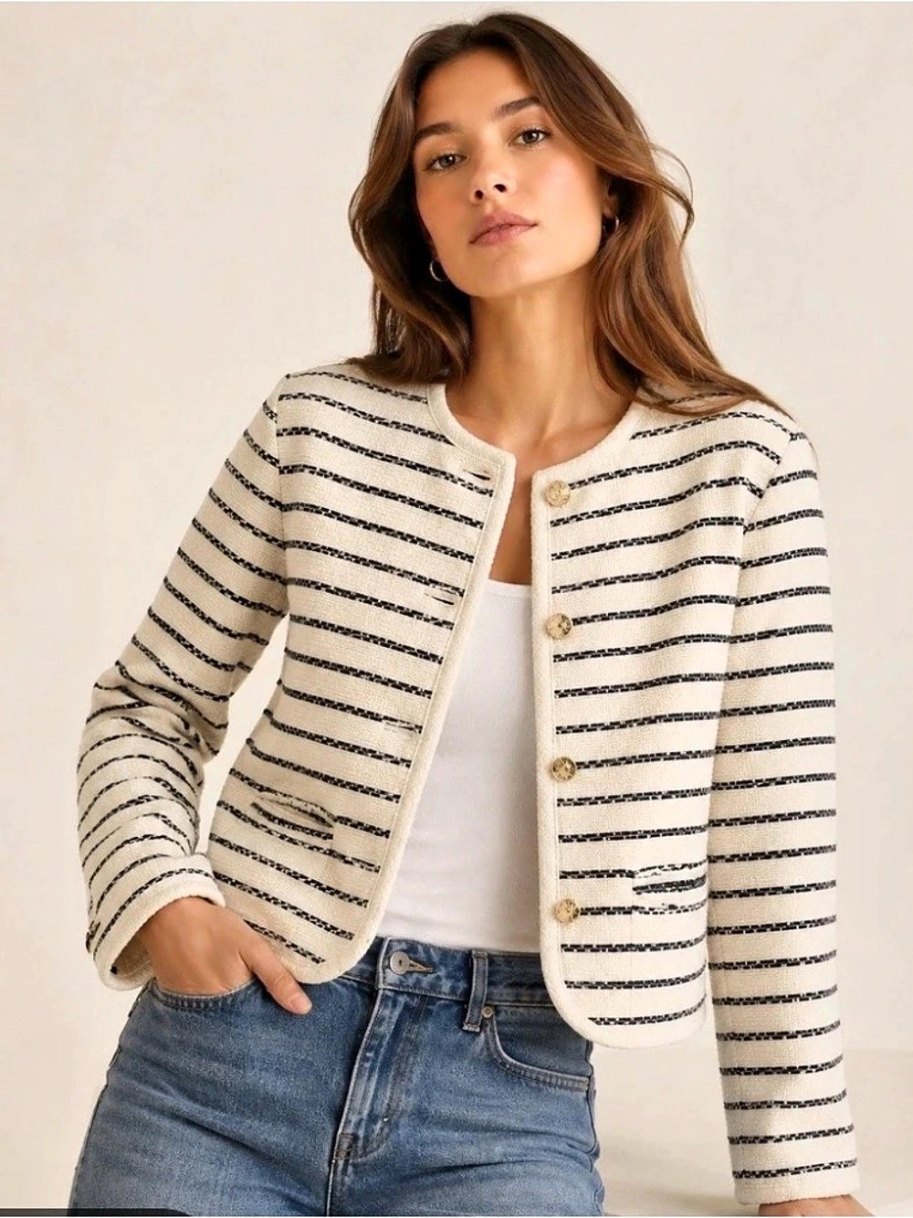 Abercrombie & Fitch Striped Jacket in Cream & Black Size Small